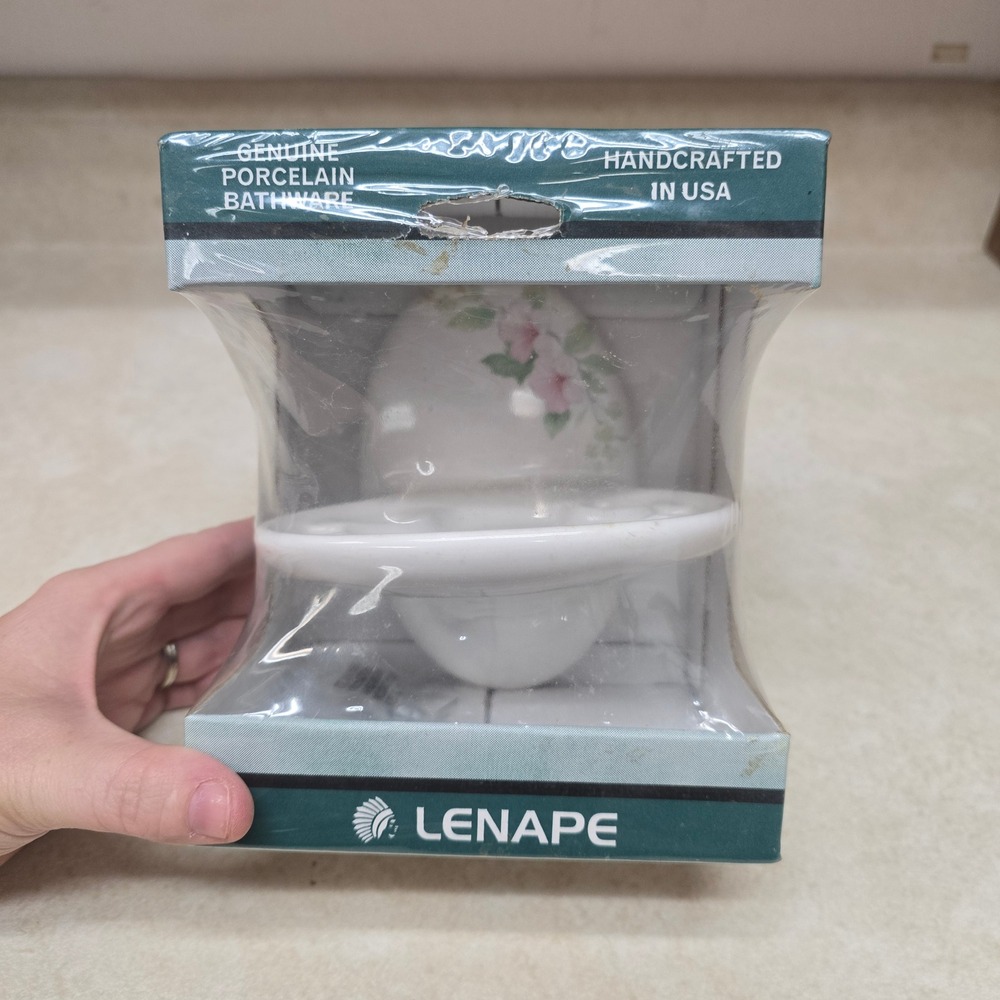 Lenape Cottagecore Porcelain Toothbrush Holder Wall Mount Pink Floral Vtg NEW